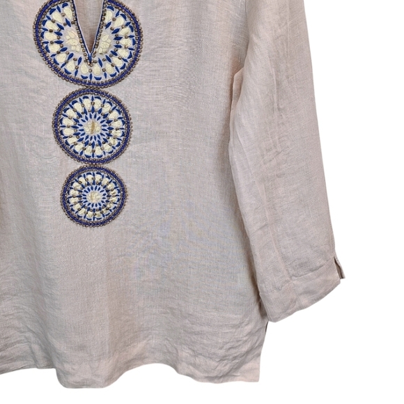 Lilly Pulitzer Linen Beaded Amelia Tunic Top Womens Sz Small Tan Oyster Shell - Picture 9 of 12